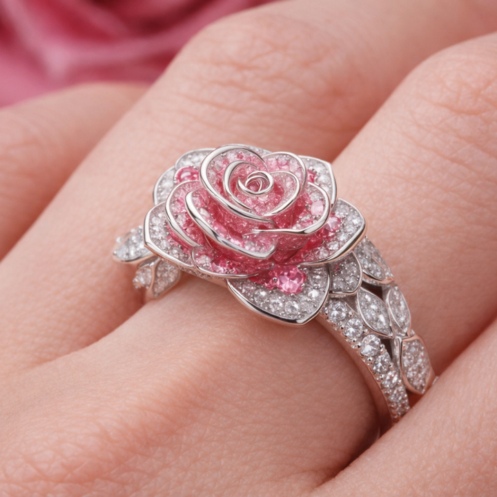 Silberring mit rosa Blüte