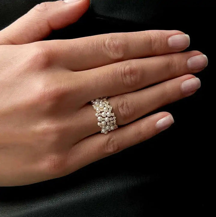 Vintage verstellbarer Perlen-Zirkonia-Ring