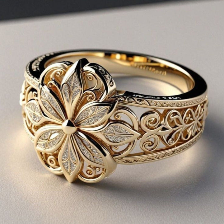 Exotischer Blüten-Goldring mit Zirkonia
