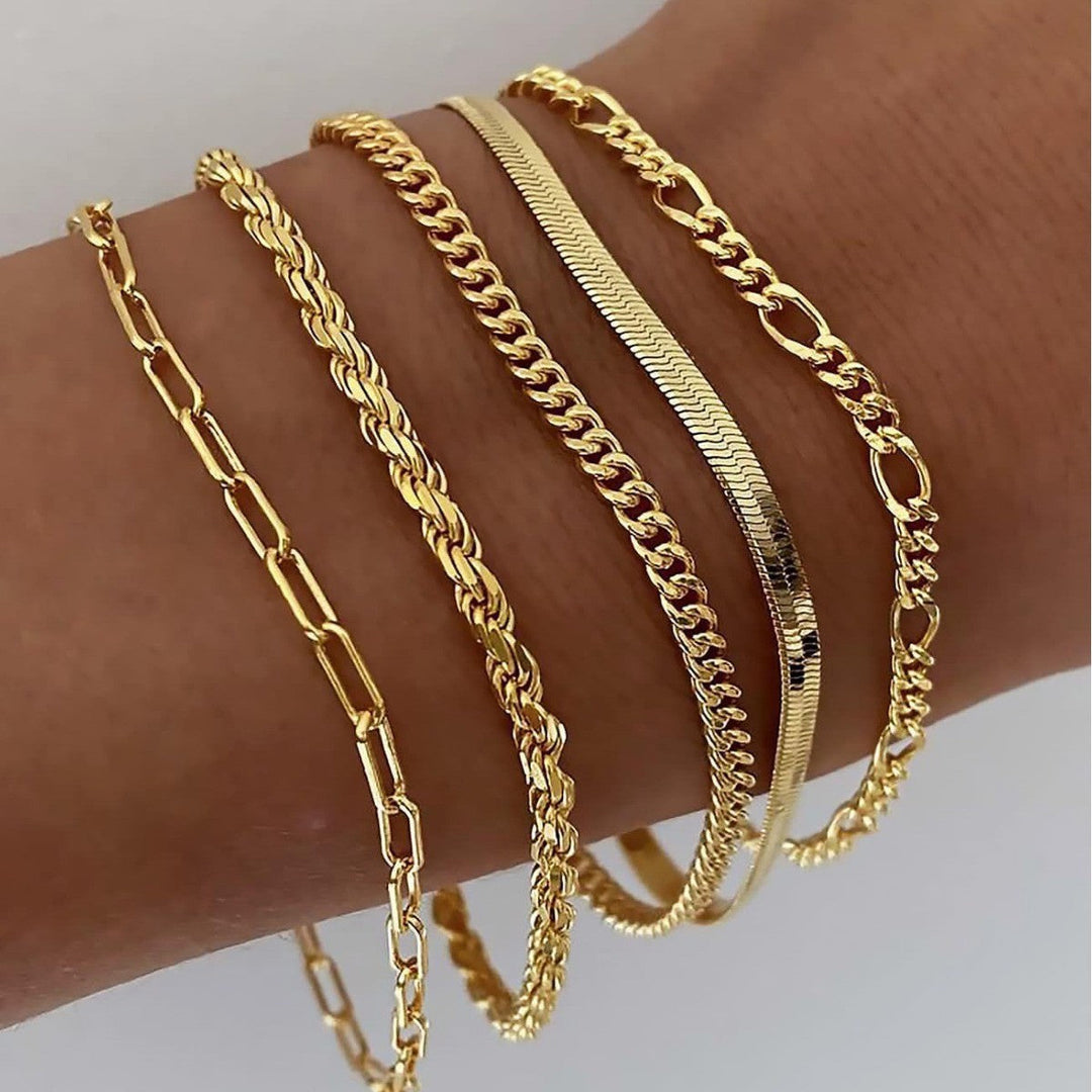 Gold Multi-Chain Bracelet Set – Layering Stack