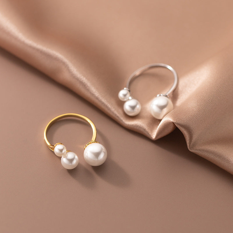 Adjustable Triple Freshwater Pearl Ring S925 Silver