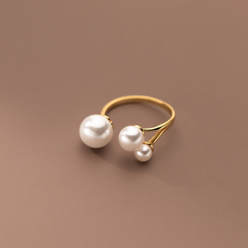 Adjustable Triple Freshwater Pearl Ring S925 Silver