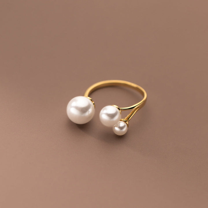Adjustable Triple Freshwater Pearl Ring S925 Silver