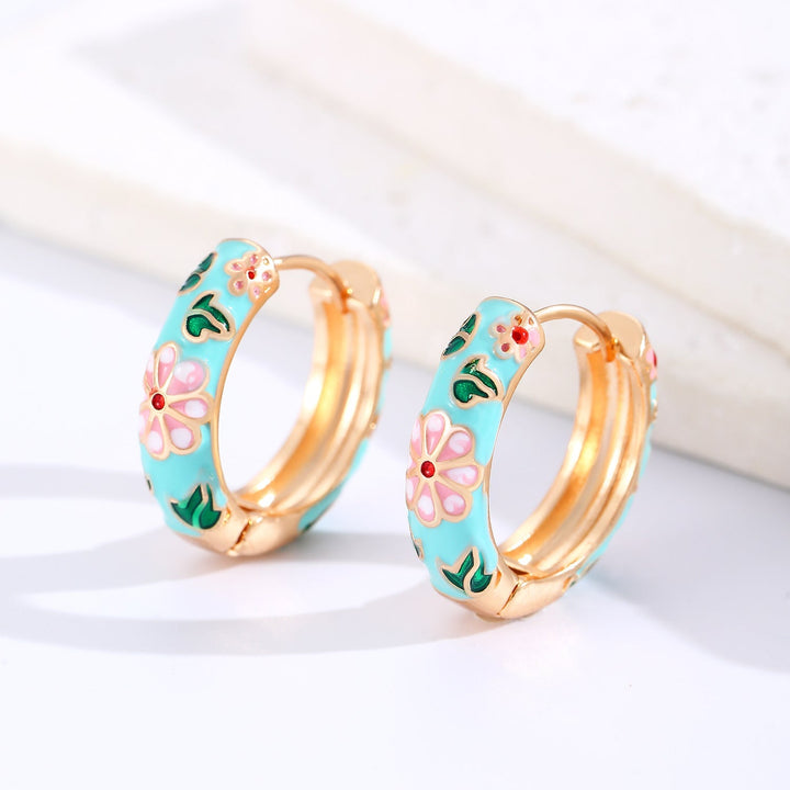 Colorful Floral Hoop Earrings | Gold