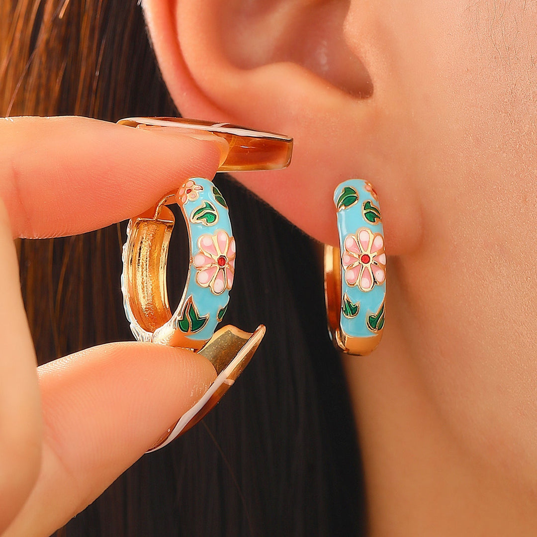 Colorful Floral Hoop Earrings | Gold