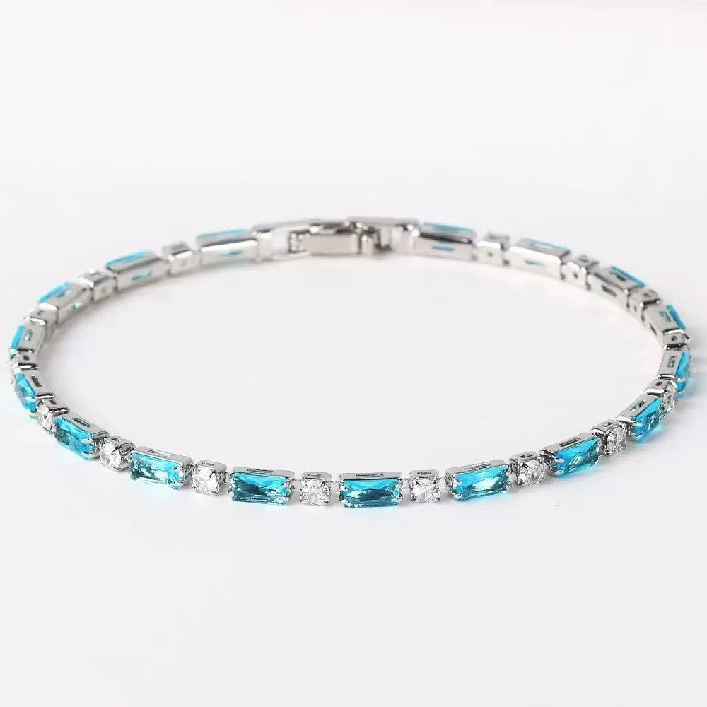 Natural Turquoise Stone Bracelet | White Gold