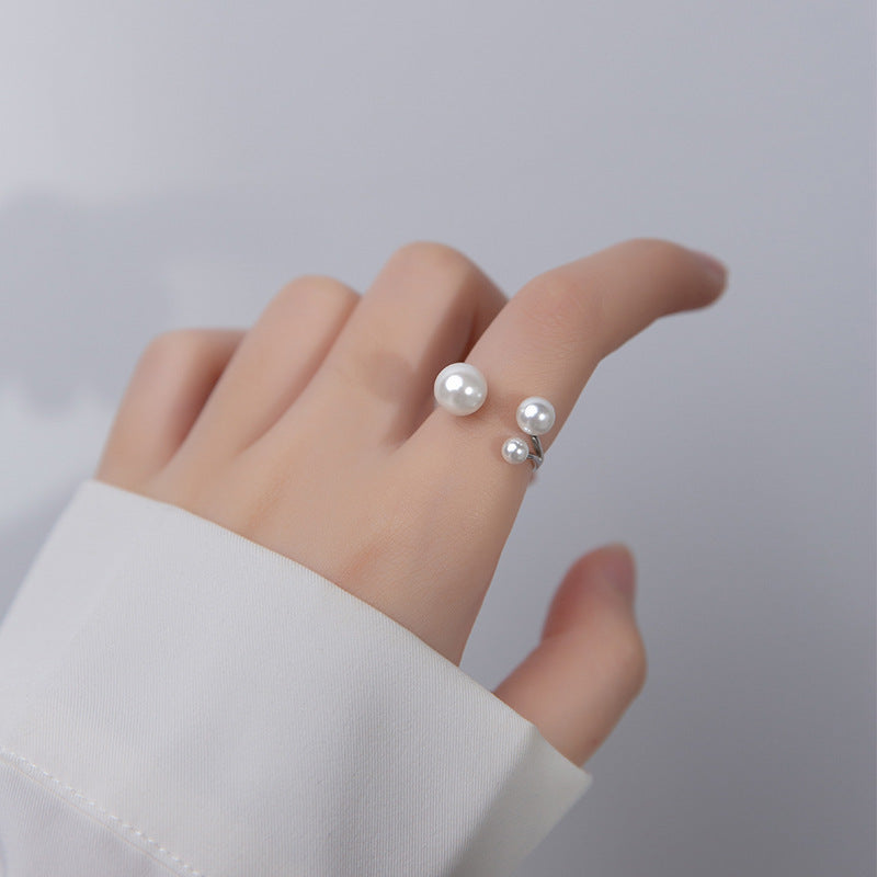 Adjustable Triple Freshwater Pearl Ring S925 Silver