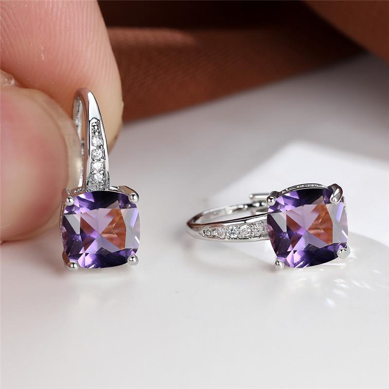 Mystic Stone Hoop Earrings | White Gold