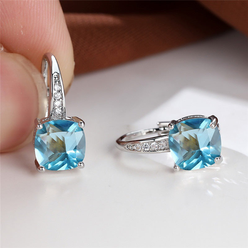 Mystic Stone Hoop Earrings | White Gold