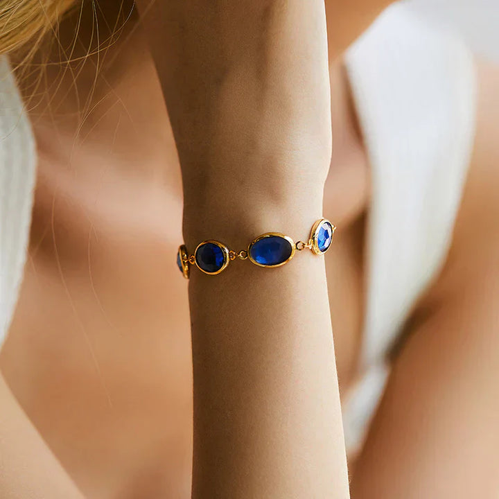 Sapphire Oval Multi-Stone Gold Link Bracelet