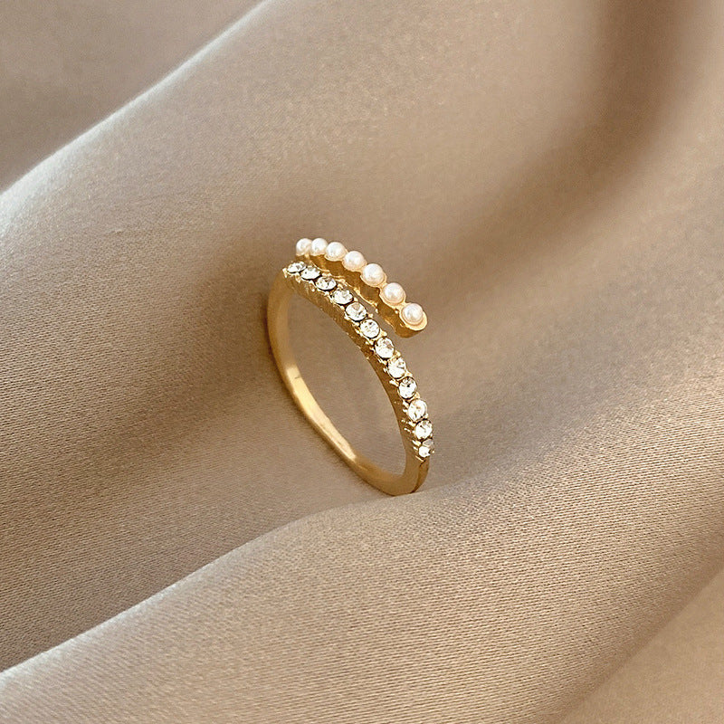 Virelle Pearl Crystal Open Ring | Gold