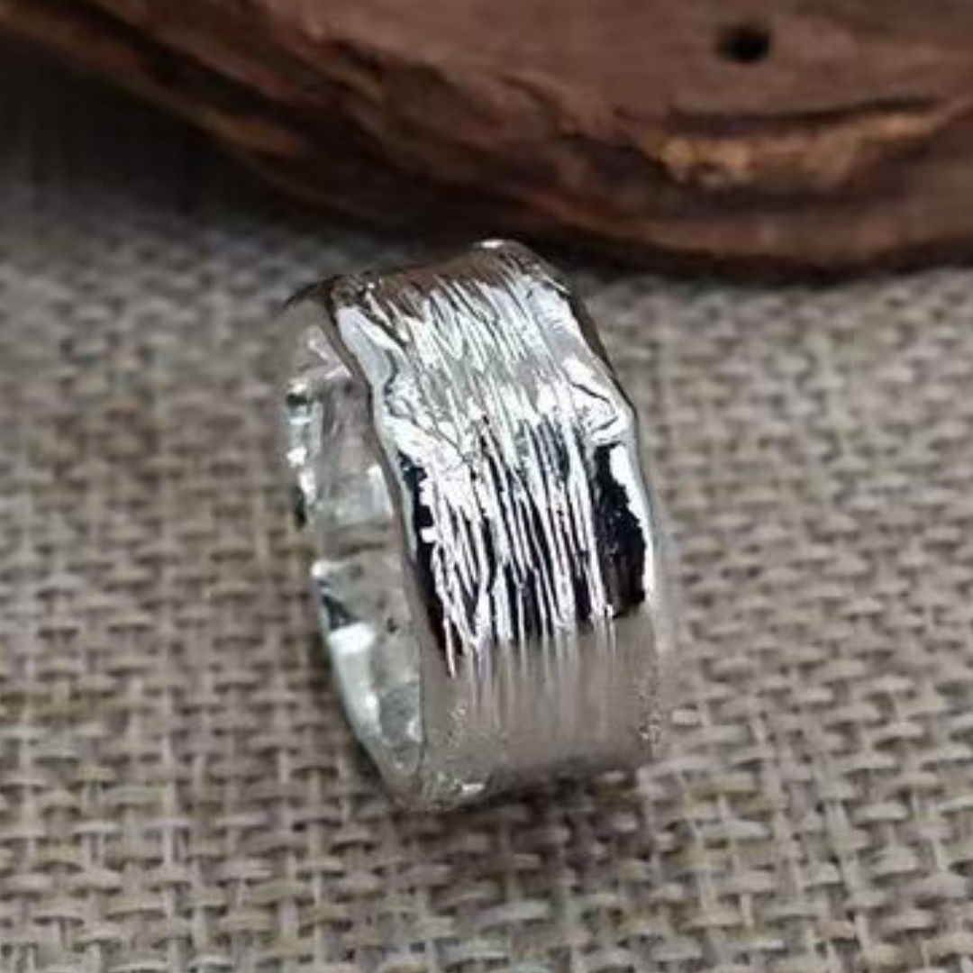 Hammered Two-Tone Band Ring - Silver-Tone and Gold-Tone Textured Design