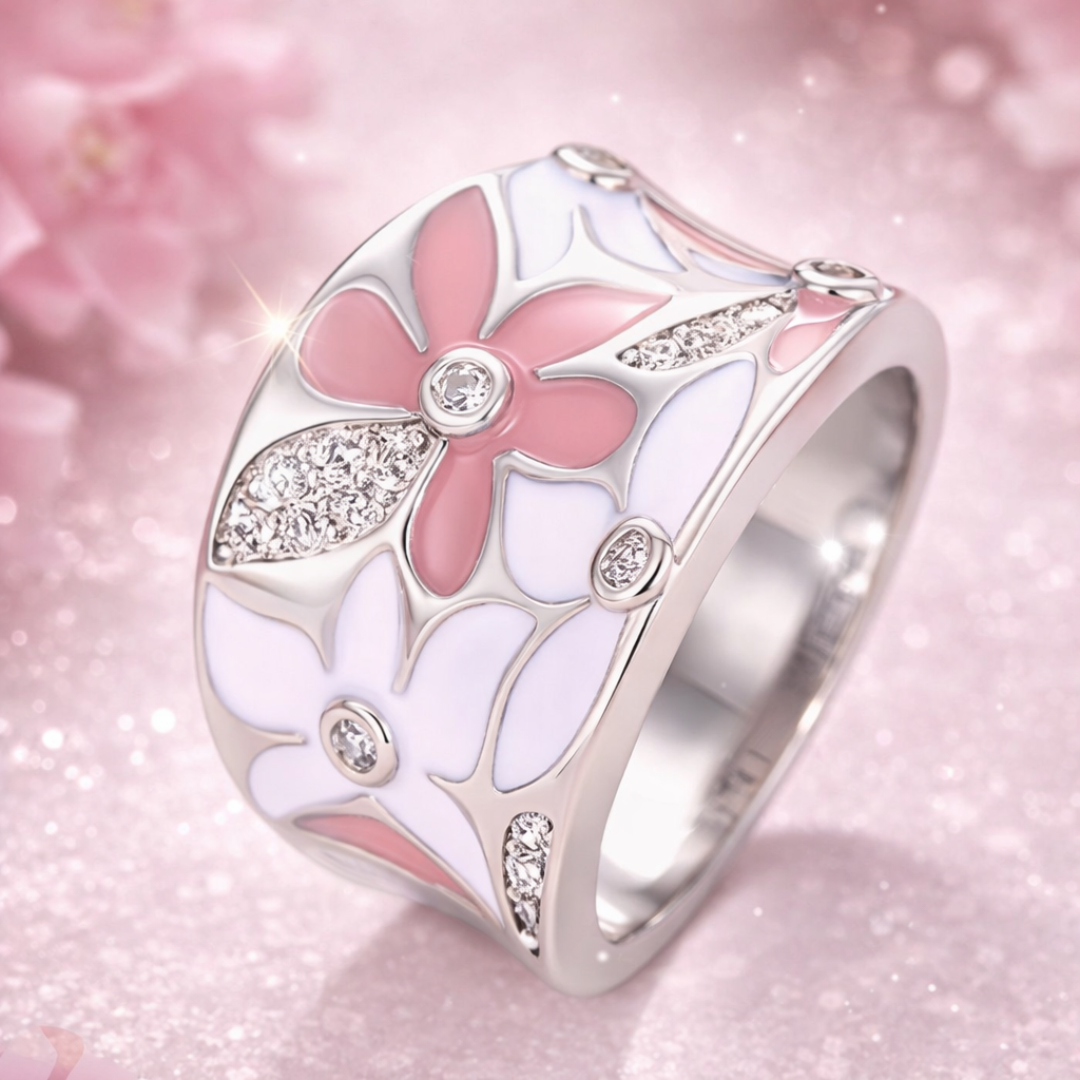 Vintage Silberring mit rosa Blüte