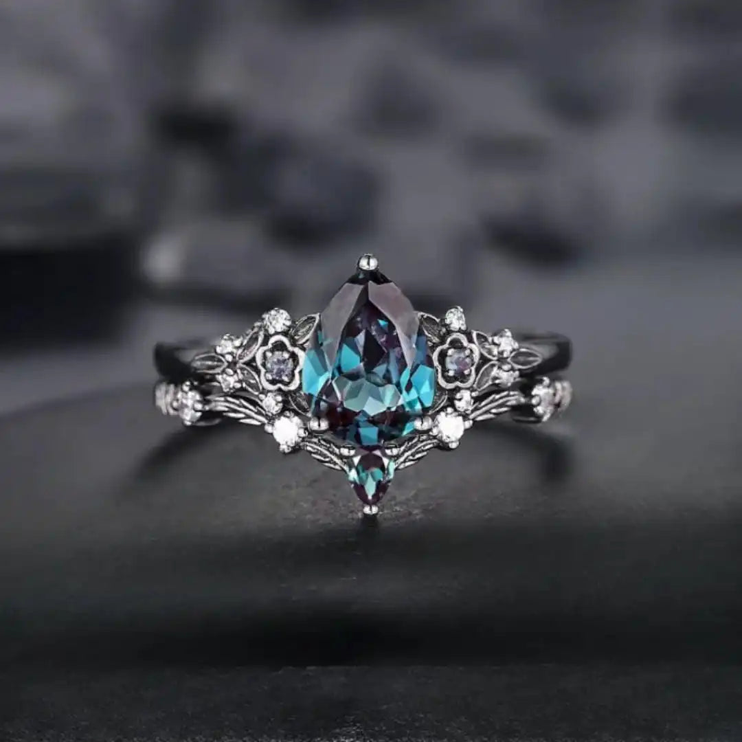Gun Black Sapphire Zirconia Ring Set