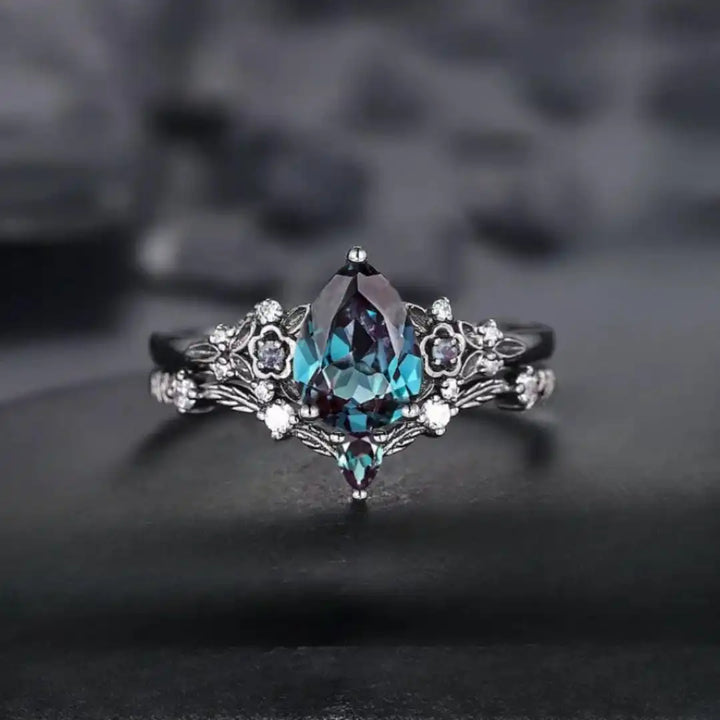 Gun Black Sapphire Zirconia Ring Set