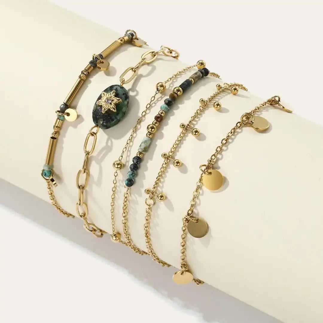 Gold Volcanic Turquoise Bracelet Set