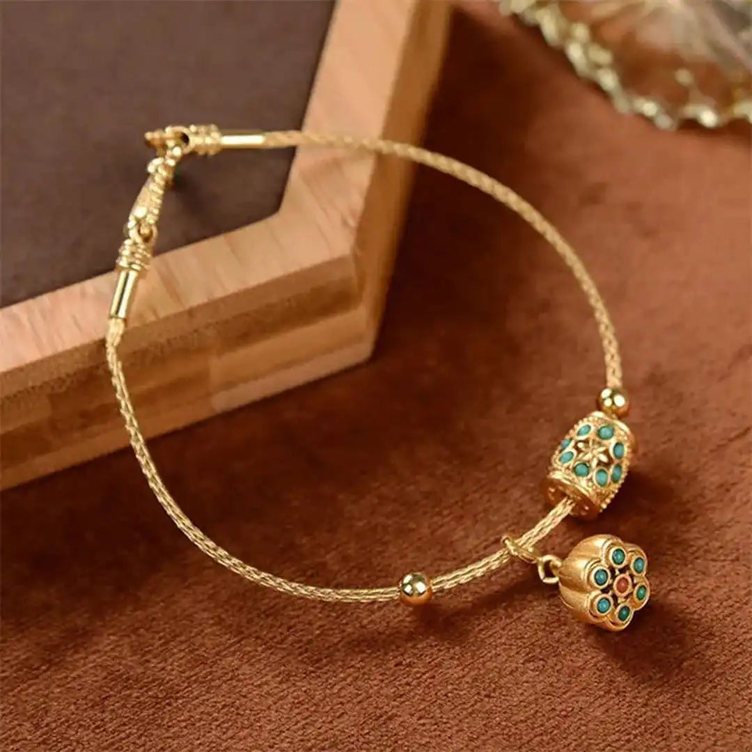 Antique Gold Turquoise Lotus Bracelet