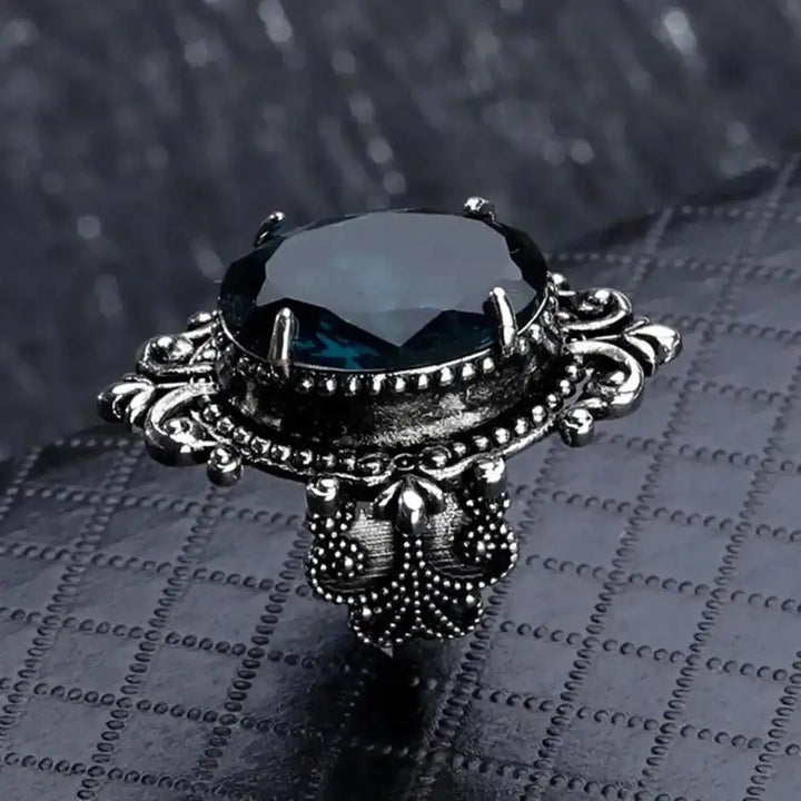 Vintage Silver Oval Blue Zirconia Ring