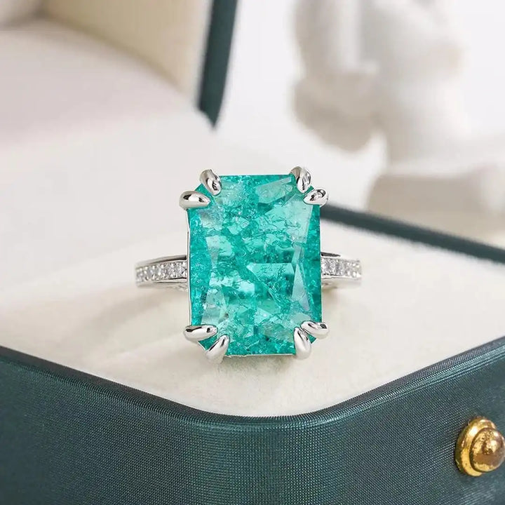 Exquisite Blue Green Moissanite Ring
