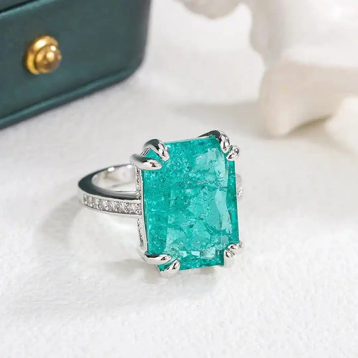 Exquisite Blue Green Moissanite Ring