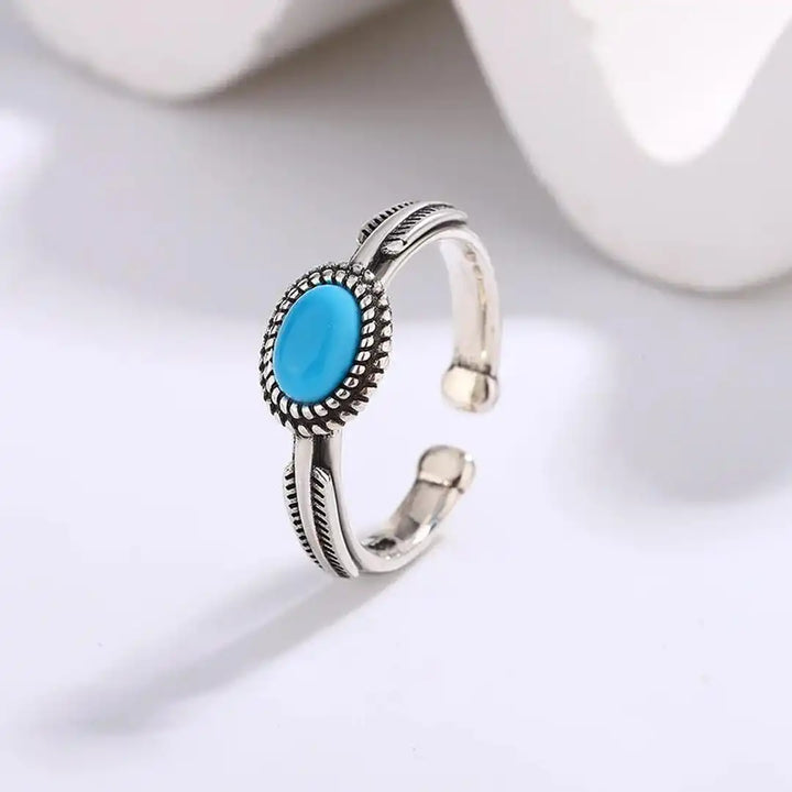 Silver Adjustable Feather Turquoise Ring