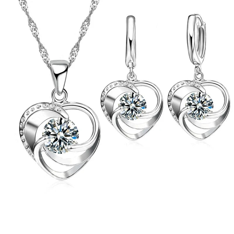 Herz-Set aus Sterlingsilber mit Kette und Ohrringen