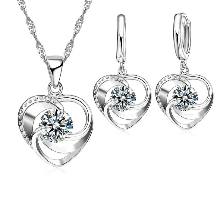Herz-Set aus Sterlingsilber mit Kette und Ohrringen