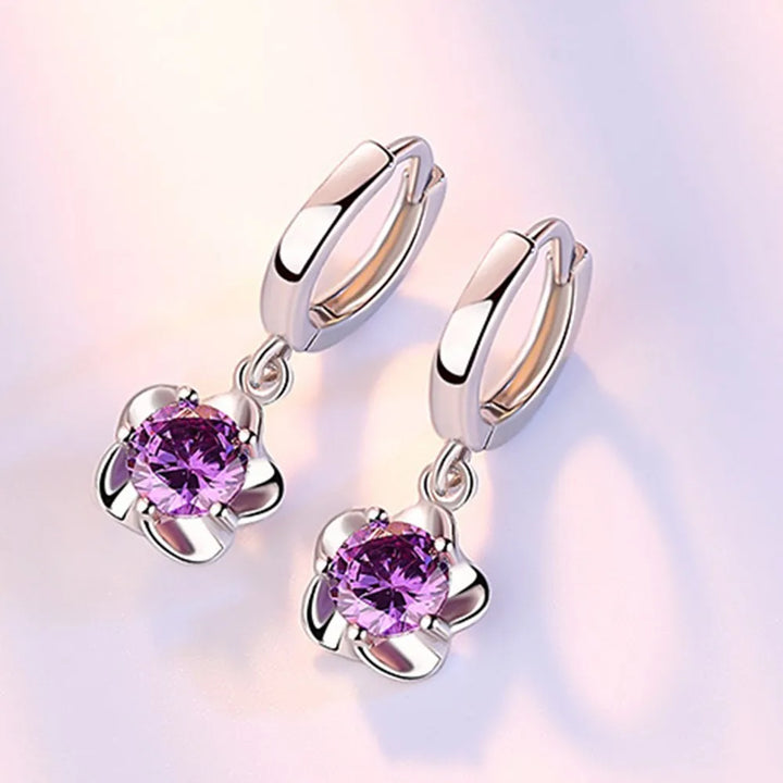 Ohrringe aus Sterlingsilber mit lila und weißem Zirkon