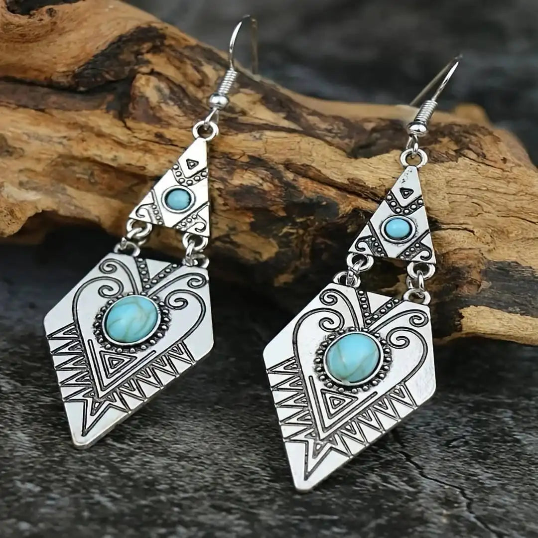 Vintage Bohemian Turquoise Rhombus Earrings