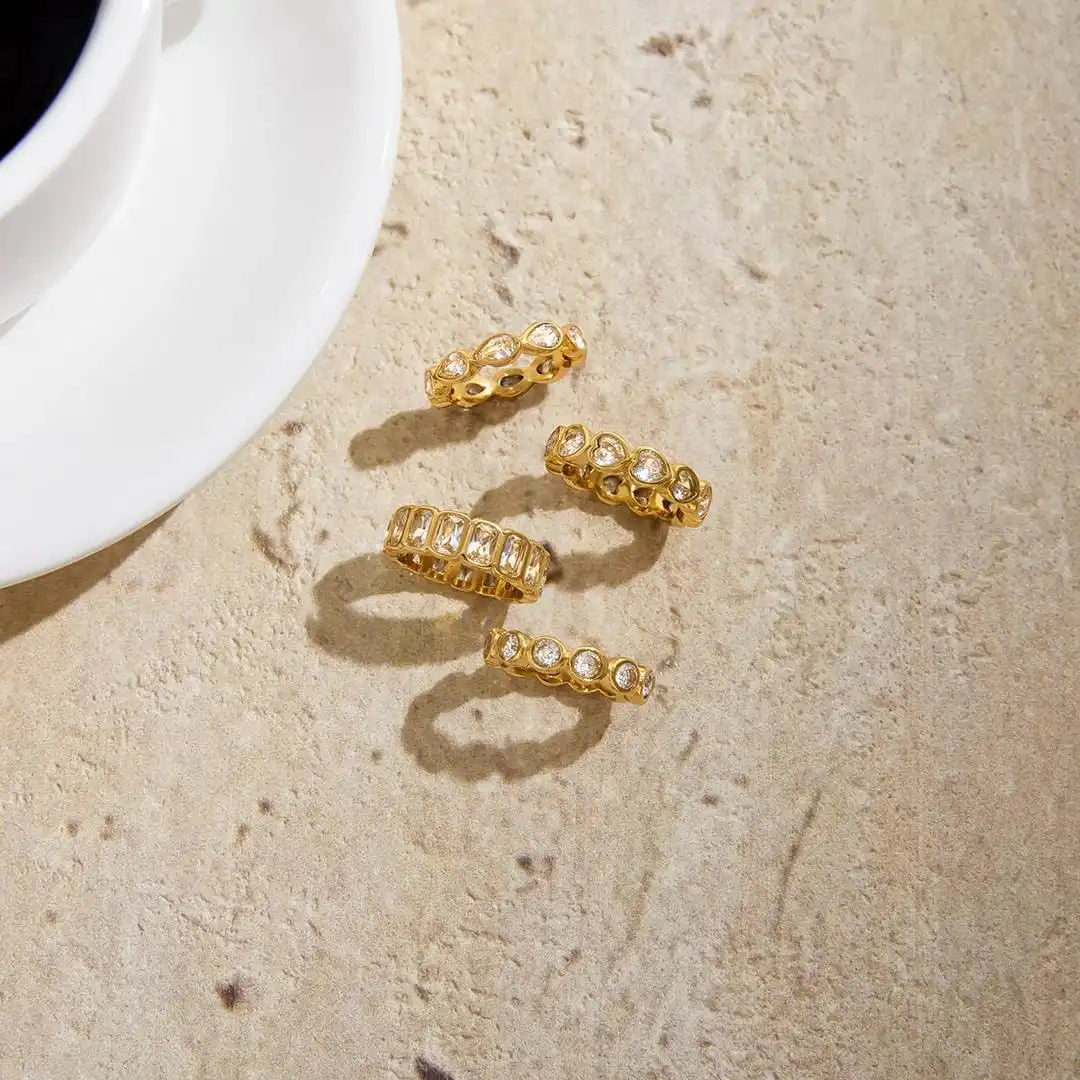 Vielfältiges Baguette-Zirkonia-Ring-Set