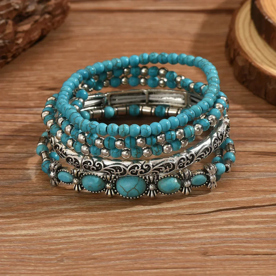 Premium Türkis Perlen-Armband-Set