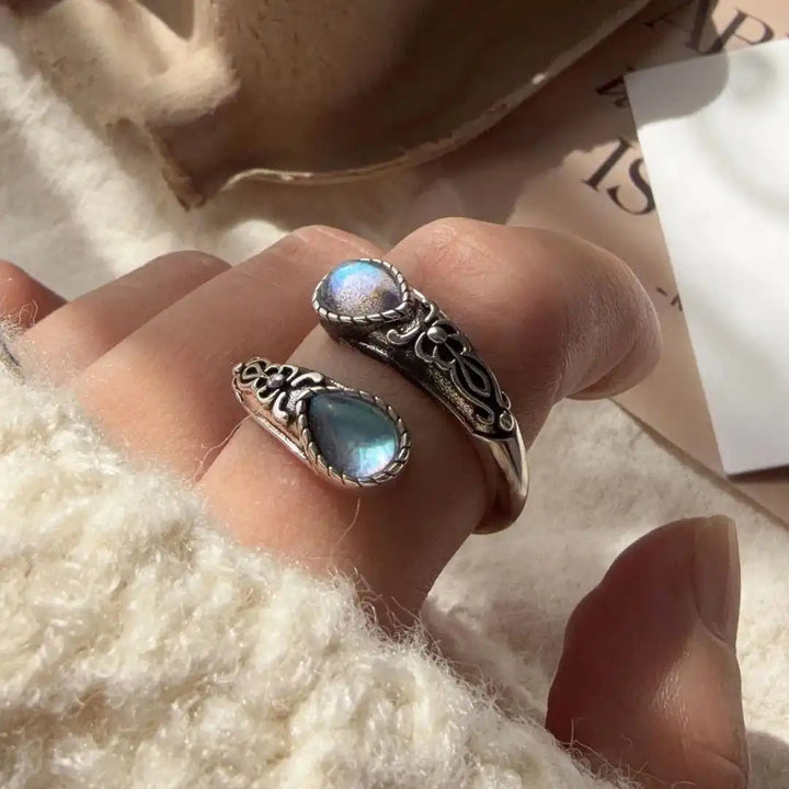 Vintage Adjustable Silver Blue Stone Ring