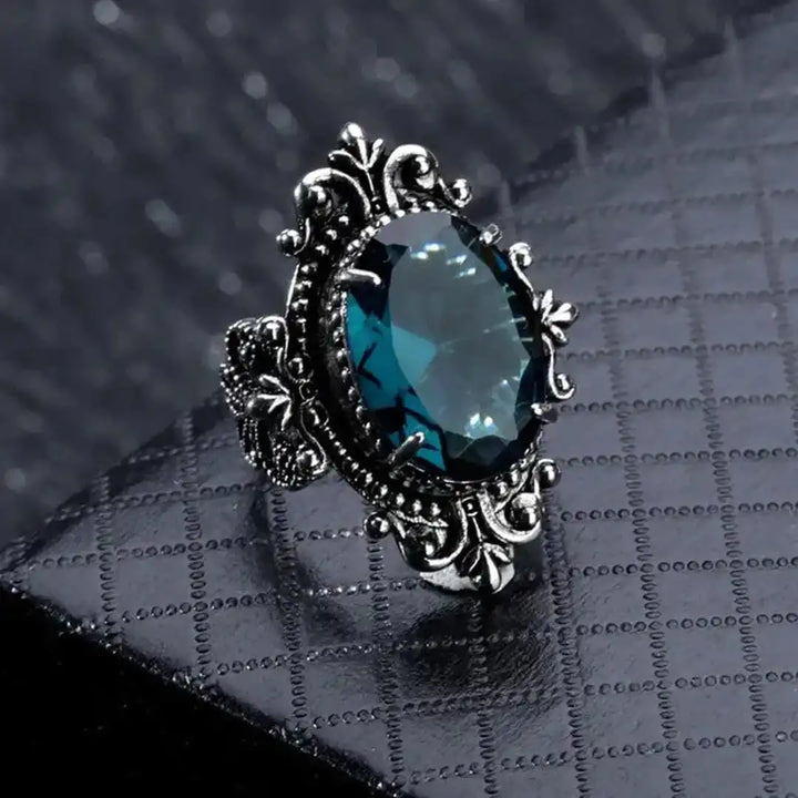 Vintage Silver Oval Blue Zirconia Ring
