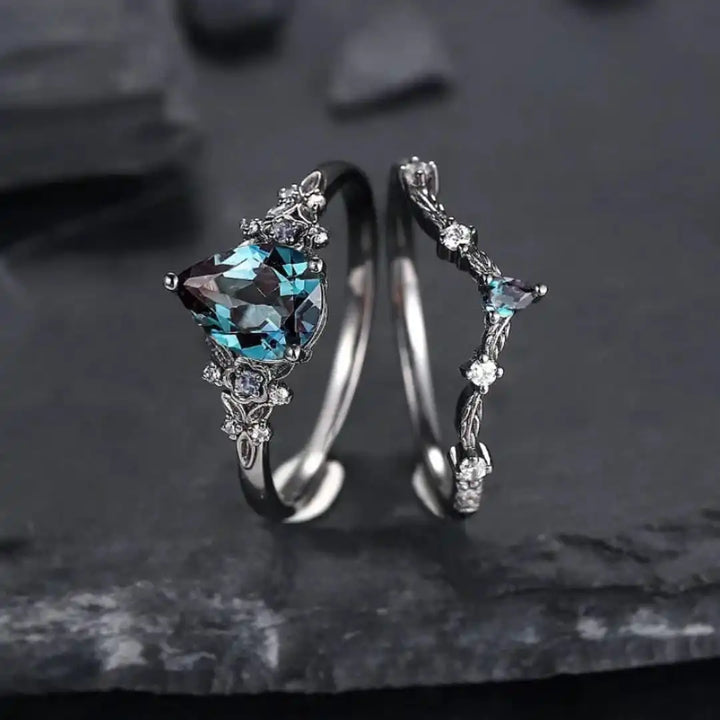 Gun Black Sapphire Zirconia Ring Set