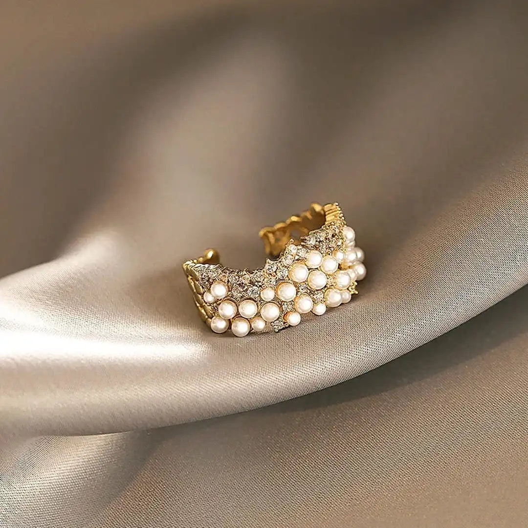 Vintage verstellbarer Perlen-Zirkonia-Ring