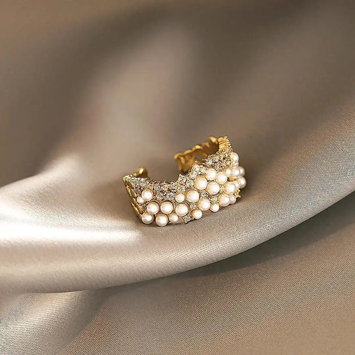 Vintage verstellbarer Perlen-Zirkonia-Ring