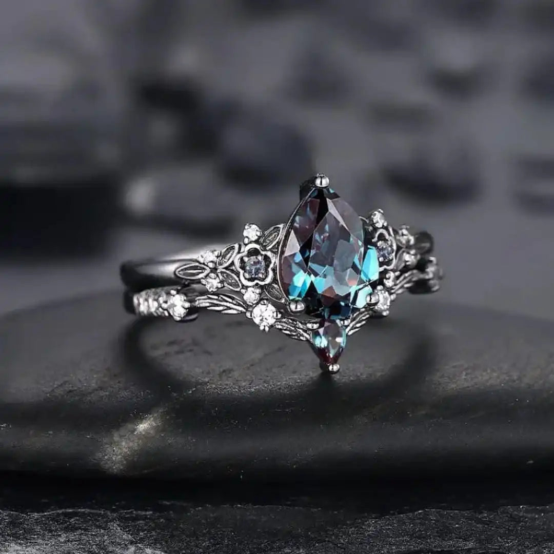 Gun Black Sapphire Zirconia Ring Set