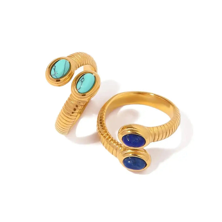 Bohemian Gold Lapis Lazuli Turquoise Adjustable Ring