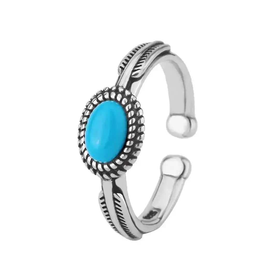 Silver Adjustable Feather Turquoise Ring