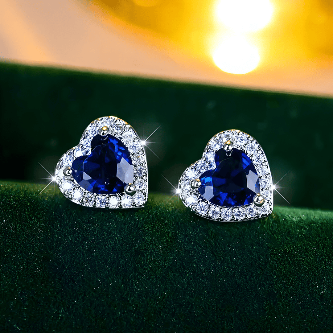Sapphire Heart Stud Earrings Earrings