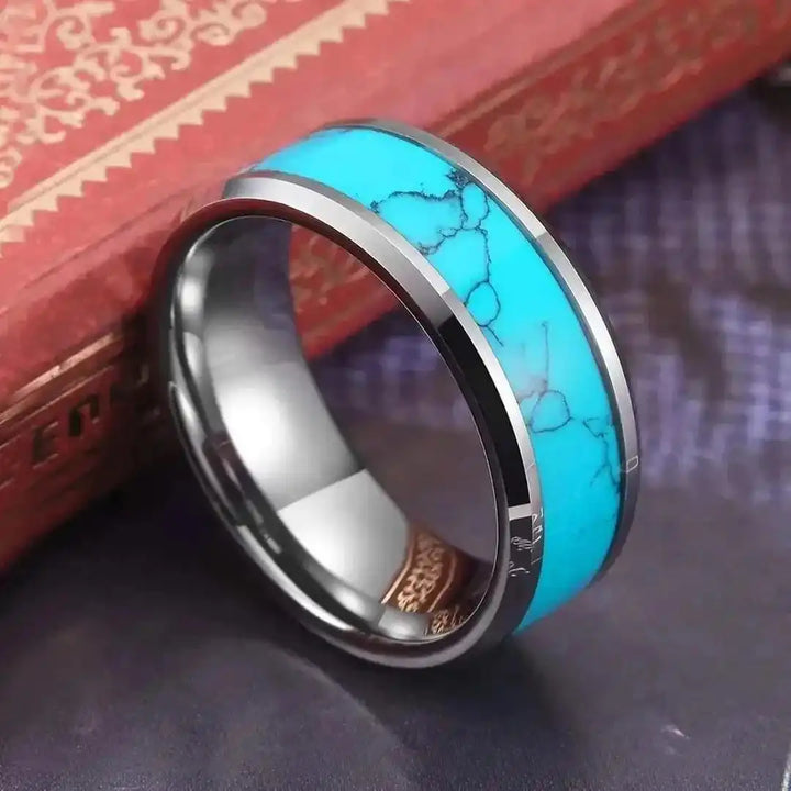 Turquoise Silver Inlaid Stone Ring