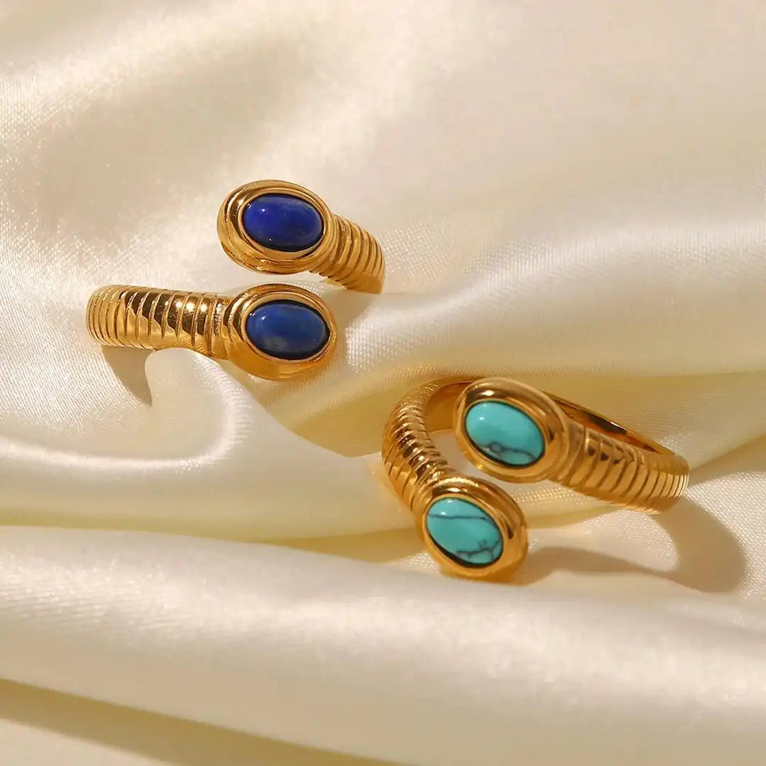 Bohemian Gold Lapis Lazuli Turquoise Adjustable Ring