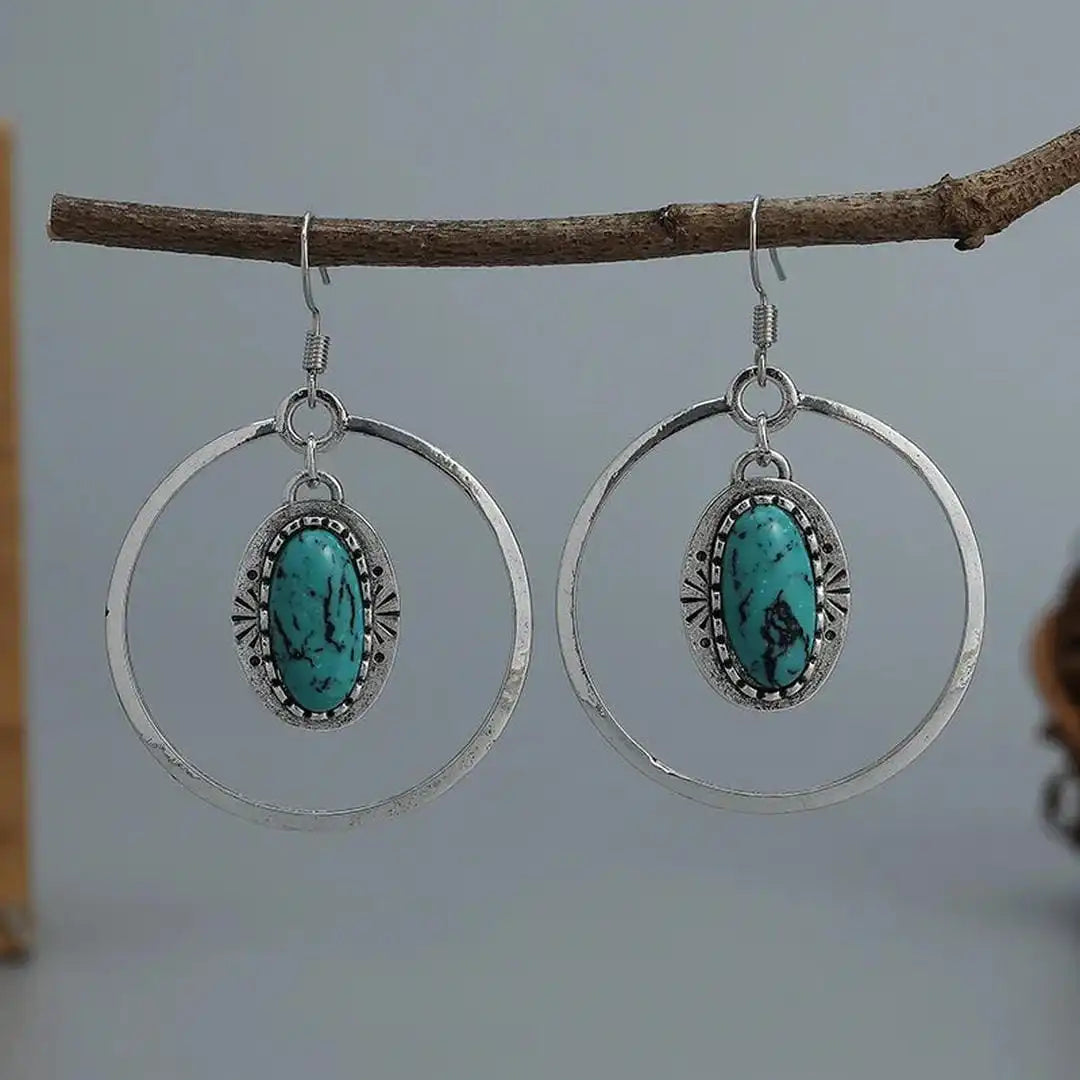 Vintage Silver Inlaid Turquoise Drop Earrings