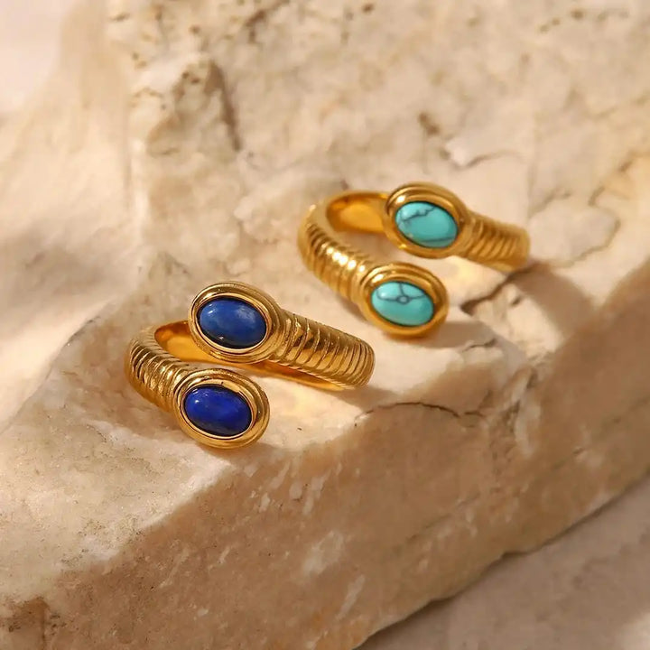 Bohemian Gold Lapis Lazuli Turquoise Adjustable Ring