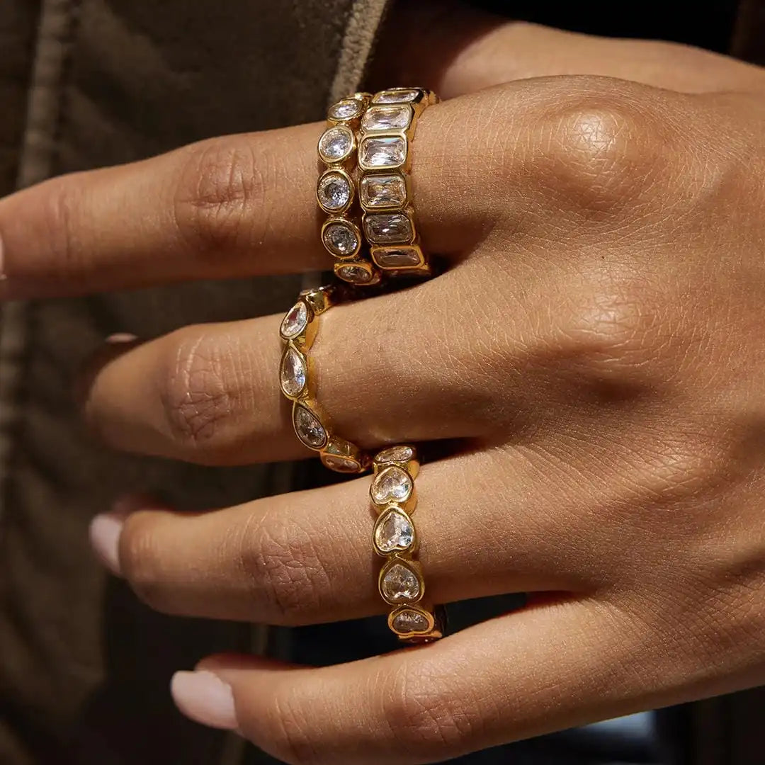 Vielfältiges Baguette-Zirkonia-Ring-Set