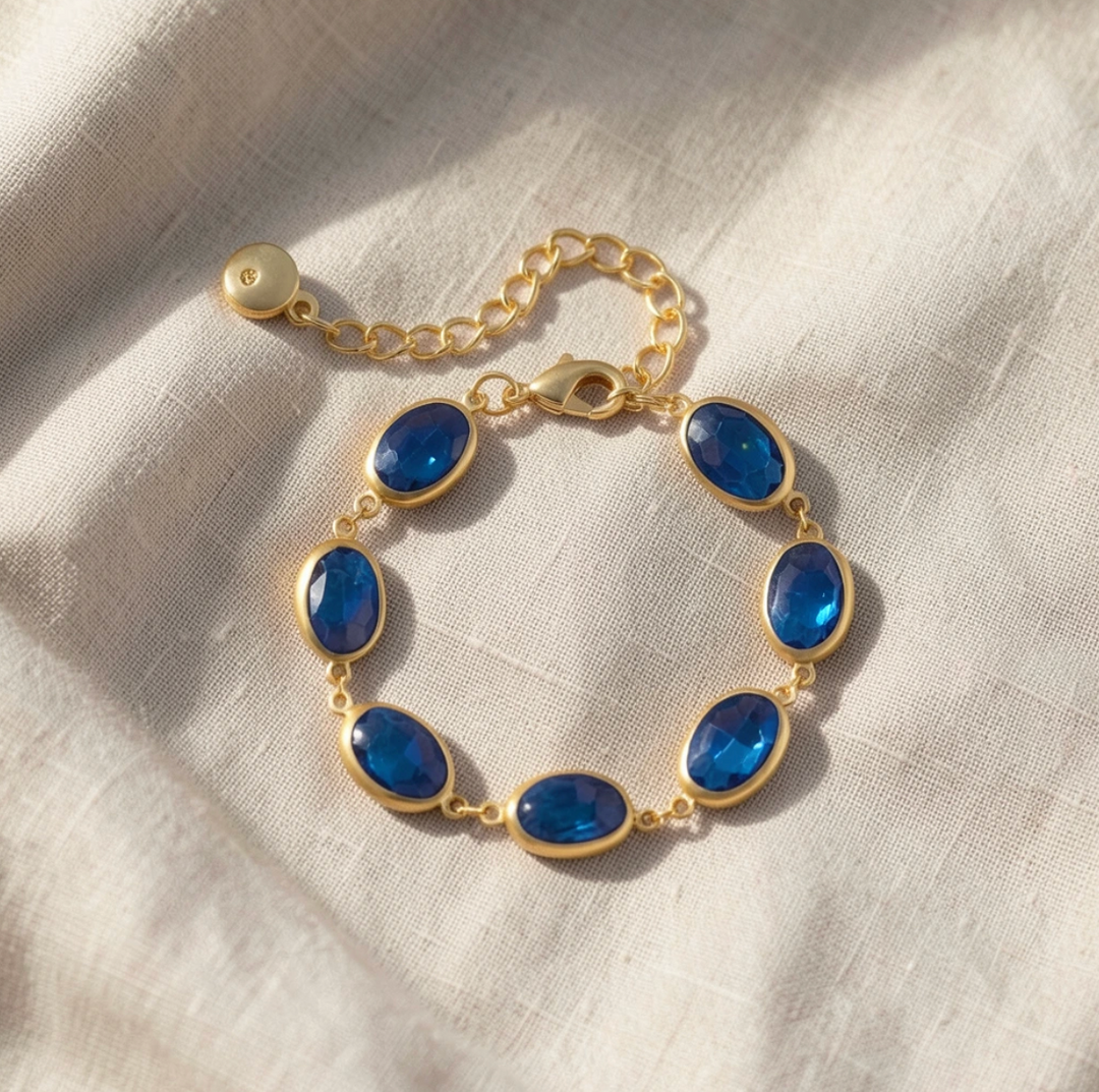 Sapphire Oval Multi-Stone Gold Link Bracelet