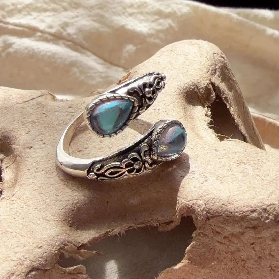 Vintage Adjustable Silver Blue Stone Ring