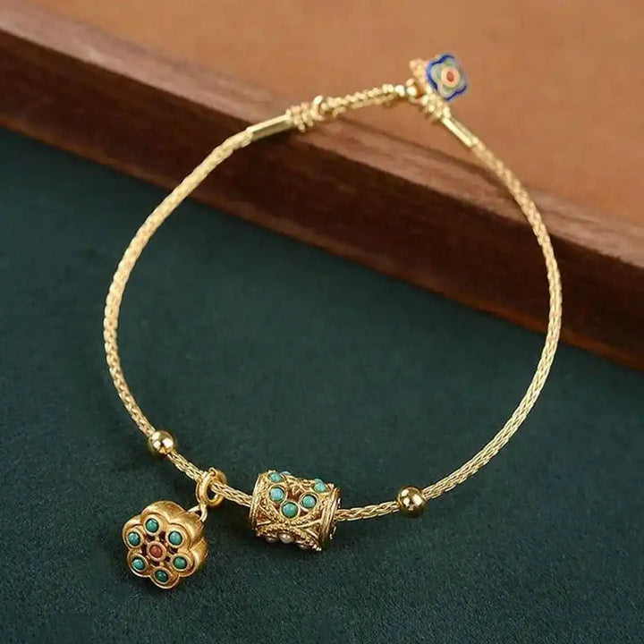 Antique Gold Turquoise Lotus Bracelet