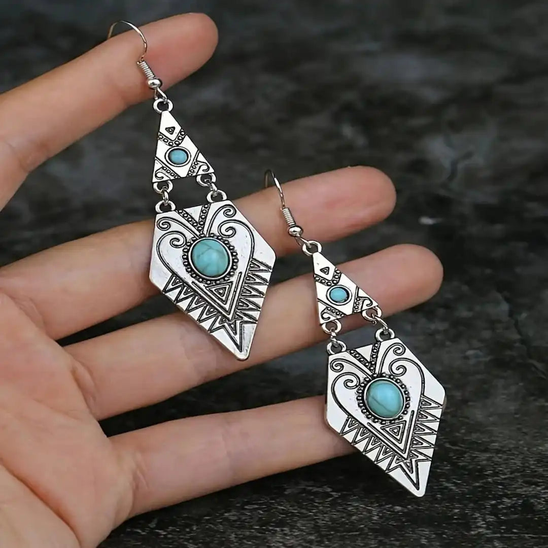 Vintage Bohemian Turquoise Rhombus Earrings