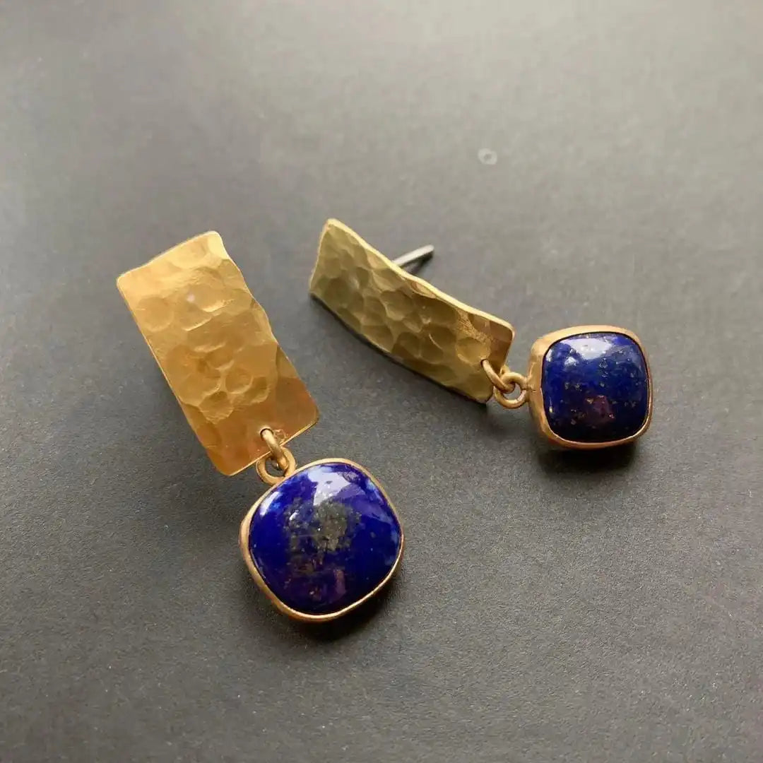 Boho Lapis Lazuli Square Shape Drop Earrings